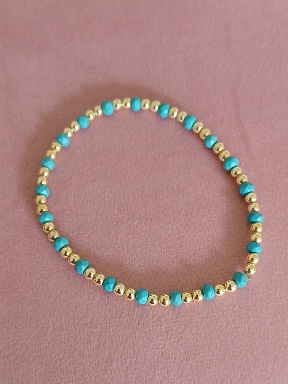 Gold Filled  & Turquoise Natural Stone  Beaded  Bracelet - Women Jewelry